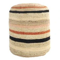 Tracey Boyd Natural Striped Pouf, 18"