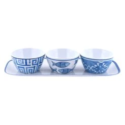 Tracey Boyd Set Of 3 Blue Patterned Serving Bowls