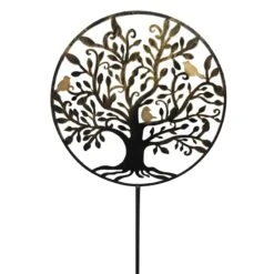 Tree Of Life & Birds Round Metal Cutout Yard Stake, 42"