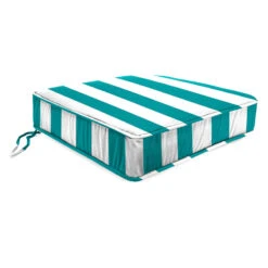 Turquoise Awning Striped Gusseted Outdoor Deep Seat Cushion