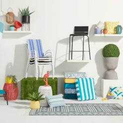 Turquoise Canvas Gusseted Outdoor Deep Seat Cushion -Patio Furniture Shop turquoise canvas gusseted outdoor deep seat cushion 2