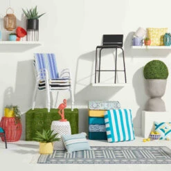 Turquoise Canvas Gusseted Outdoor Deep Seat Cushion -Patio Furniture Shop turquoise canvas gusseted outdoor deep seat cushion 3