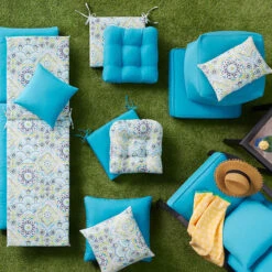 Turquoise Canvas Outdoor Wicker Settee Cushion -Patio Furniture Shop turquoise canvas outdoor wicker settee cushion 4