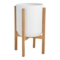 Ty Pennington White Metal & Wooden Plant Stand, Medium