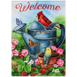 Welcome Birds & Butterflies Watering Can Garden Flag, 12.5x18 -Patio Furniture Shop welcome birds butterflies watering can garden flag 12.5x18 2