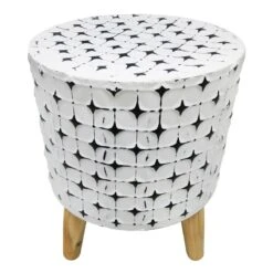 White & Black Metal Plant Stand With Wood Feet, 15"