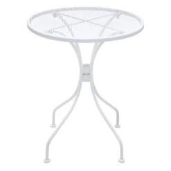 White Steel Mesh Round Outdoor Bistro Table, 24"