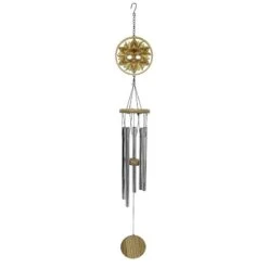 Wood Sun Face Wind Chime, 34"