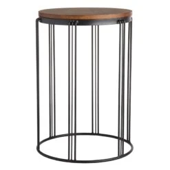 Wood-Top Black Metal Plant Stand, 20x14