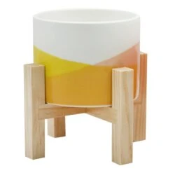 Yellow Colorblock Ceramic Citronella Candle With Stand
