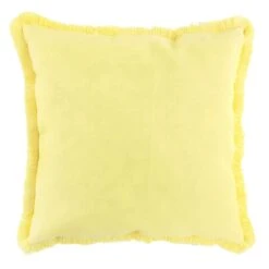 Yellow Faux Linen Fringe Outdoor Throw Pillow, 18"
