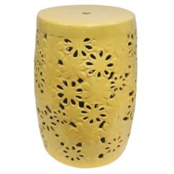 Yellow Floral Ceramic Stand, 17.7"